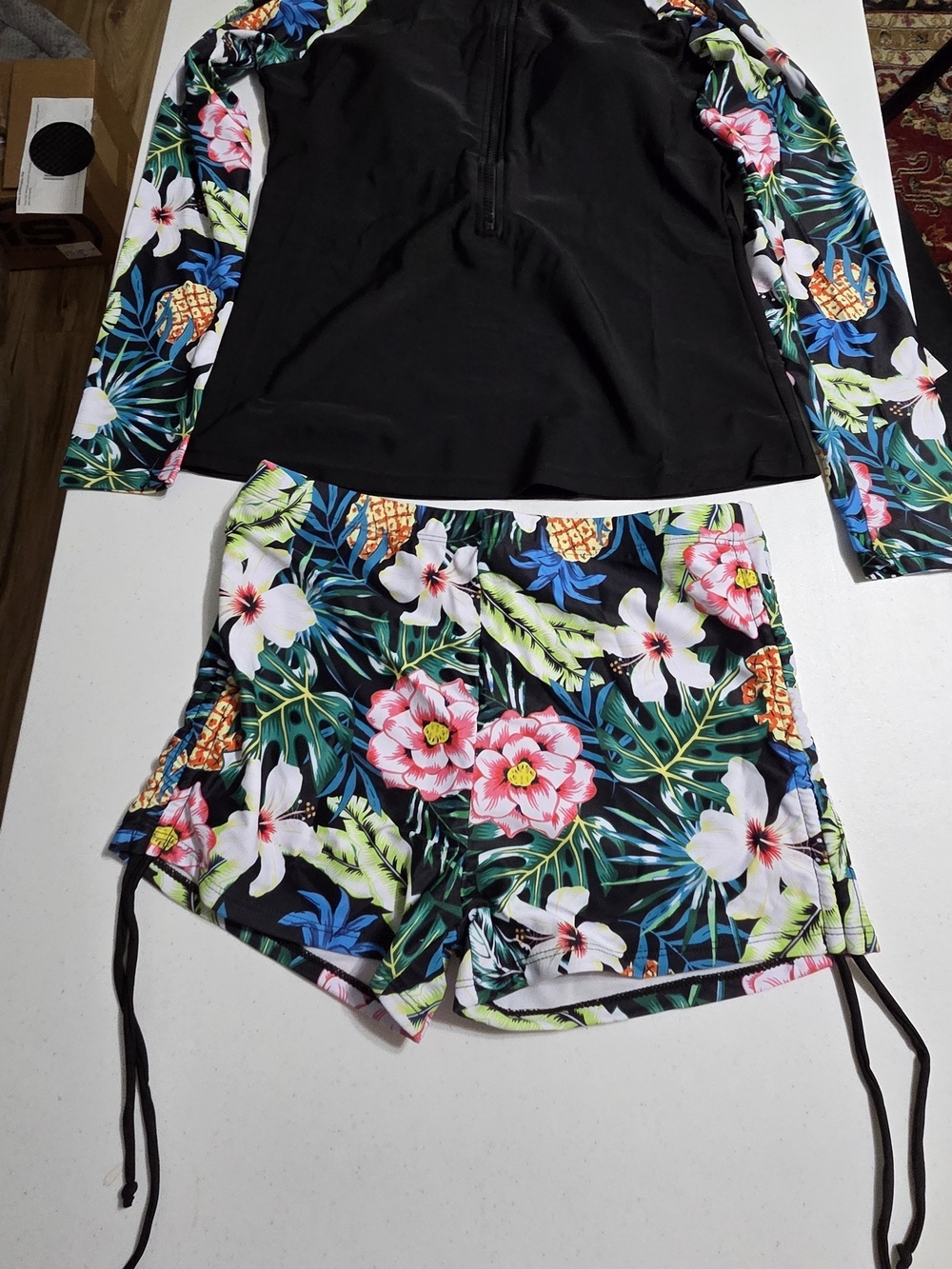 Tropical Floral Women's Swim Coverup Set - Black Floral